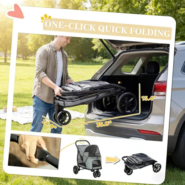 Pet Stroller for Medium Dogs - Foldable All-Terrain Travel Carrier with Mesh Windows