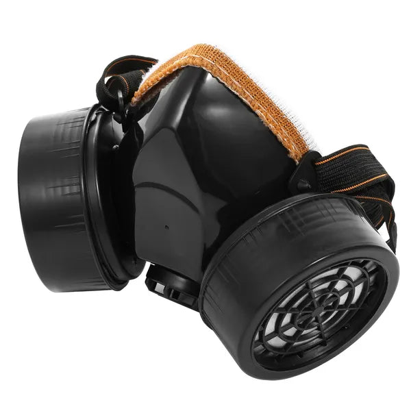 Industrial Respirator Mask with Anti-Fog Goggles - Dual Filter - Black