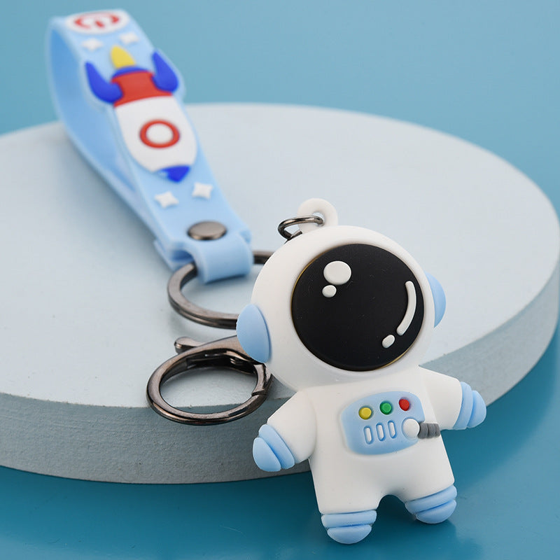 Cartoon Astronaut Keychain Soft Rubber Pendant with Metal Hook - Pink & Blue Variants