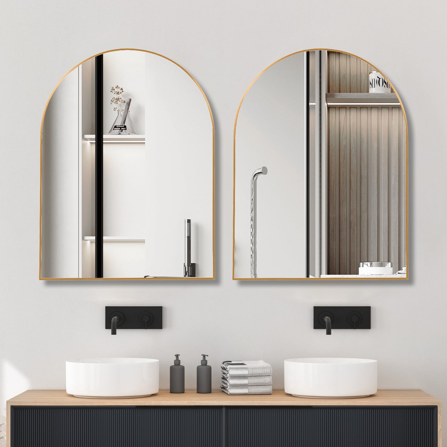 30x40 Inch Gold Metal Framed Arched Bathroom Mirror