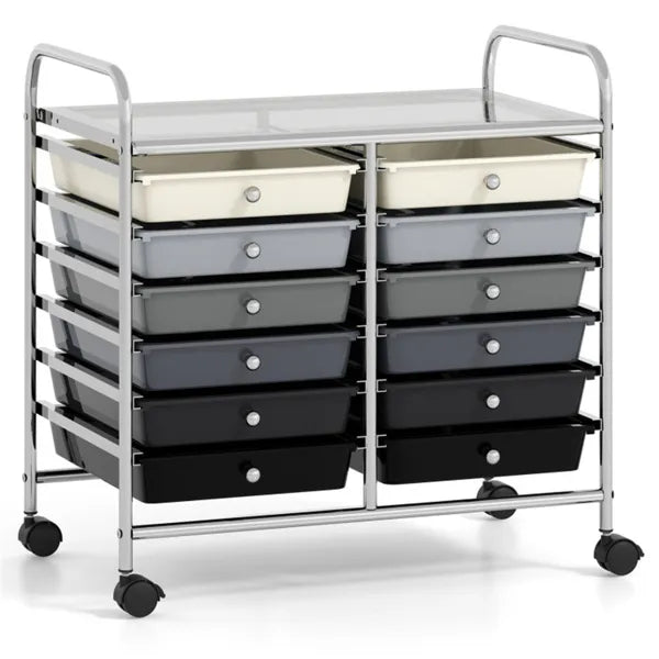 12-Drawer Rolling Storage Cart - 2-Row 10-Storey, Multicolor Drawers,