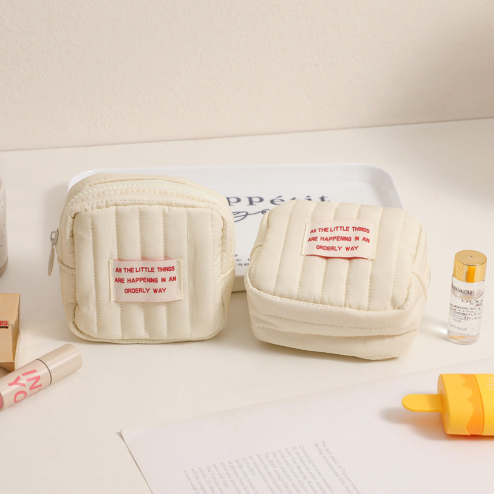 Minimalist Square Makeup Bag with Compartments - Portable Lipstick & Coin Purse