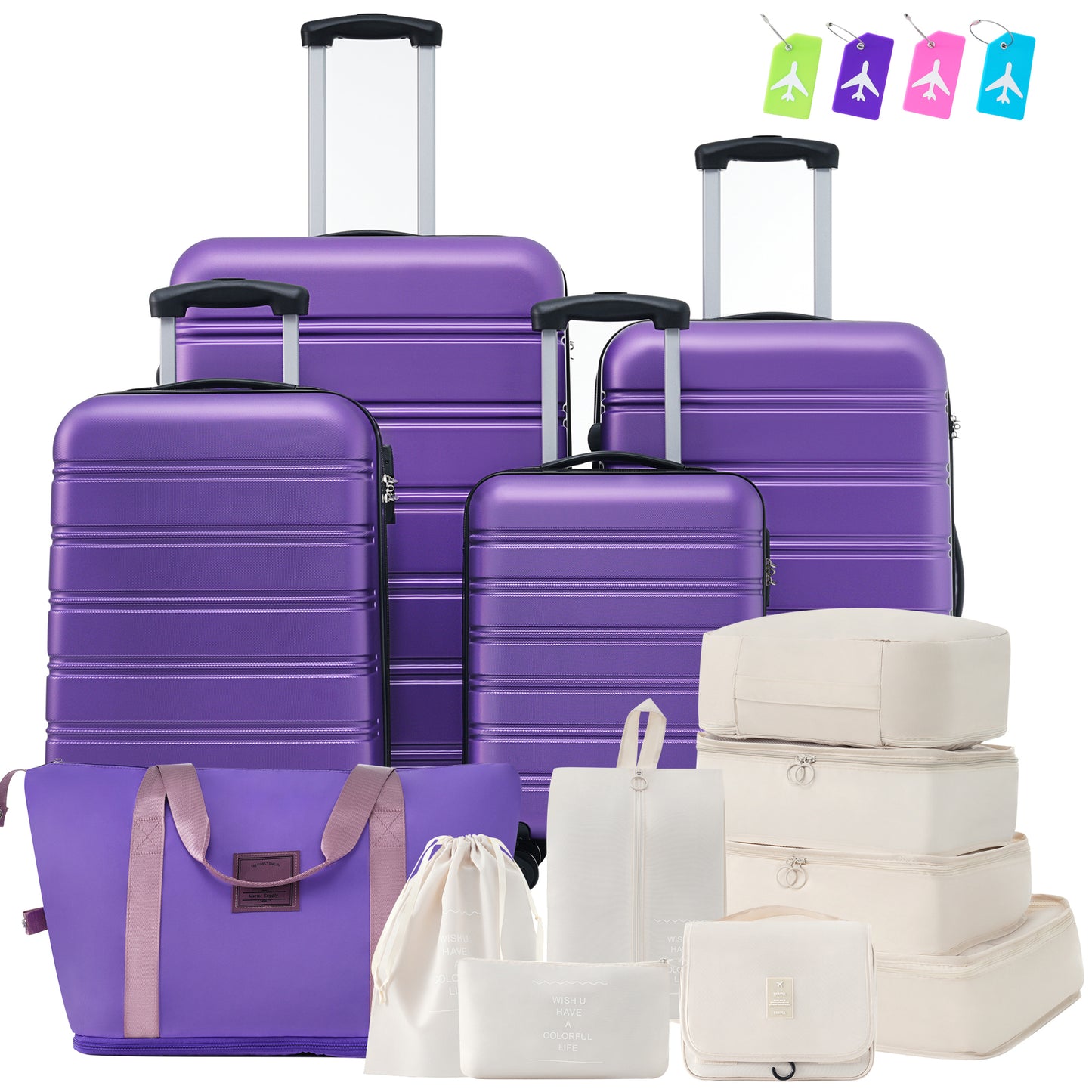 Hardshell Luggage Set - 4-Piece Spinner Suitcase with TSA Lock - Purple