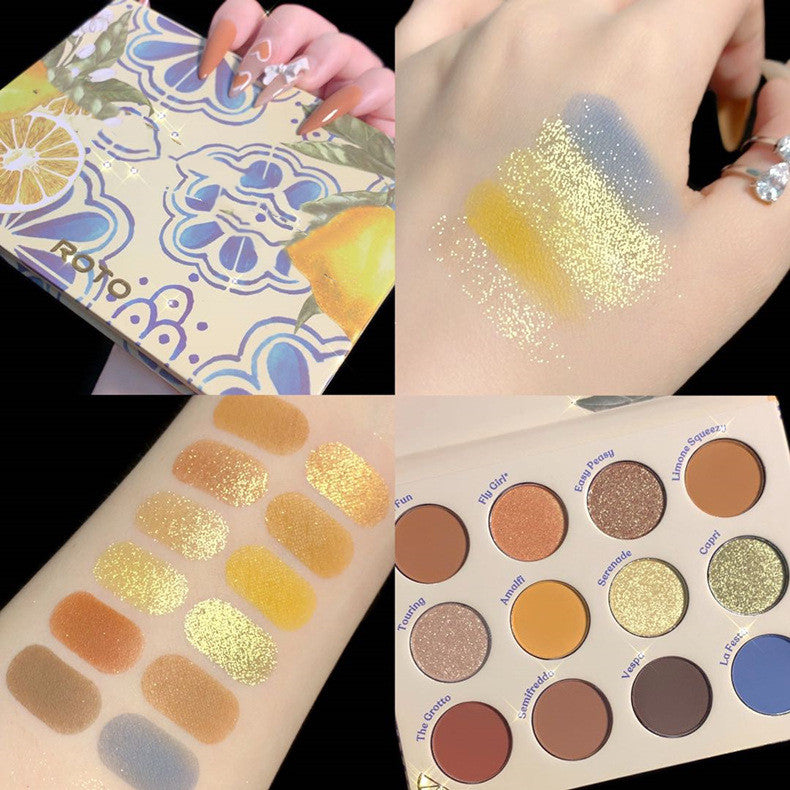 Twelve Color Eyeshadow Palette - Earth Pearlescent Matte Glitter Finish