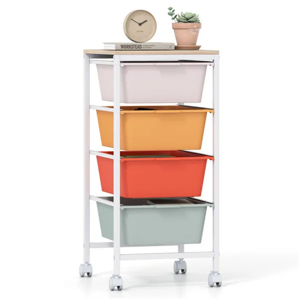 4-Drawer Rolling Storage Cart, Mobile Utility Organizer With MDF