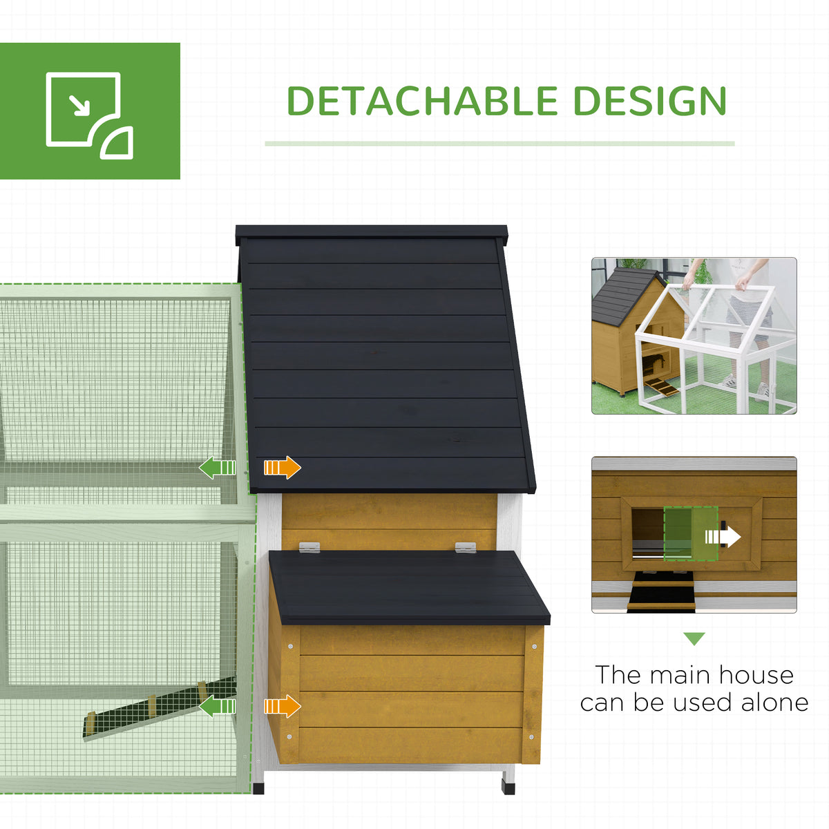 Wooden Chicken Coop with Nesting Box, Ramp & Run - Backyard Poultry House