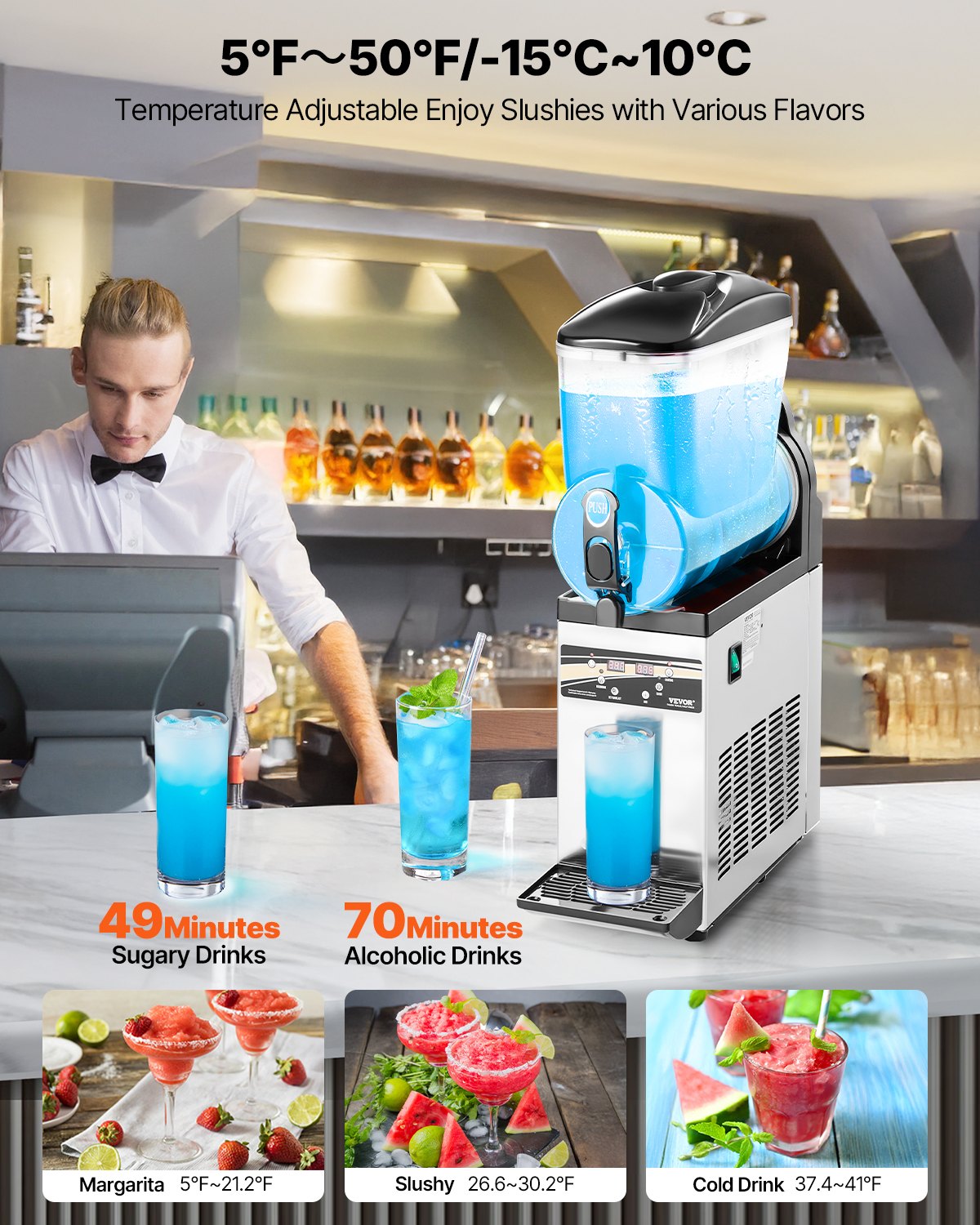 15L Commercial Slushy Machine for Frozen Drinks Margaritas & Smoothies