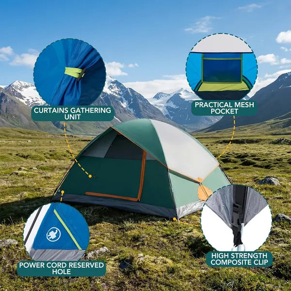 Portable Camping Tent with Mesh Windows & Skylights - Lightweight Dome Shelter for Outdoor & Backpacking
