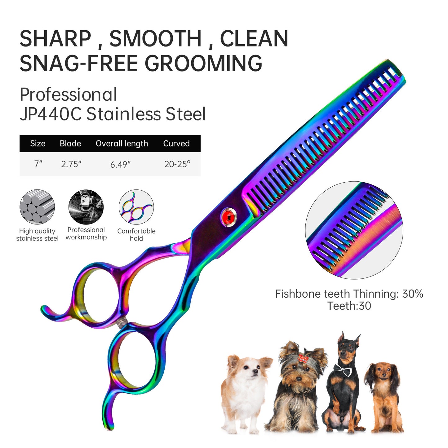 6.5-Inch Colorful Pet Nail & Fur Trimming Scissors - Curved & Durable