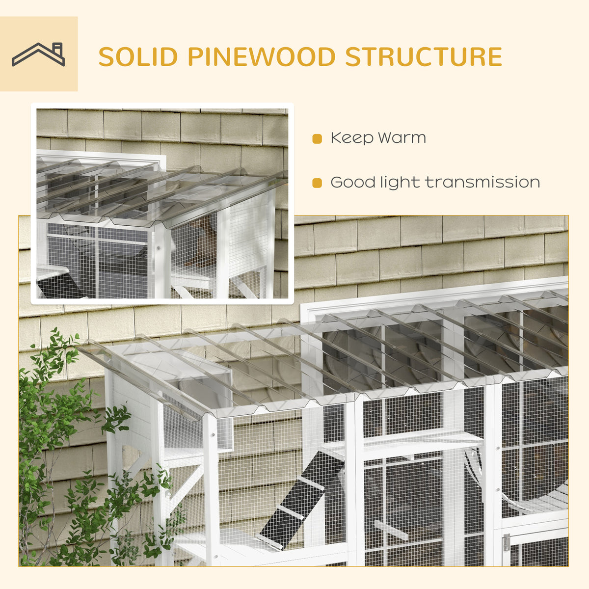 Large Outdoor Cat Enclosure with Condos & Bridges - White 118"