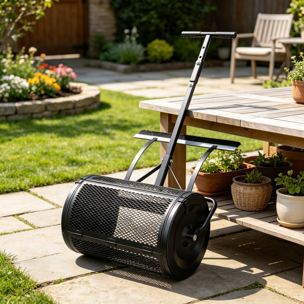 24-Inch Wide Compost & Peat Moss Spreader with Adjustable Height for Lawn & Garden