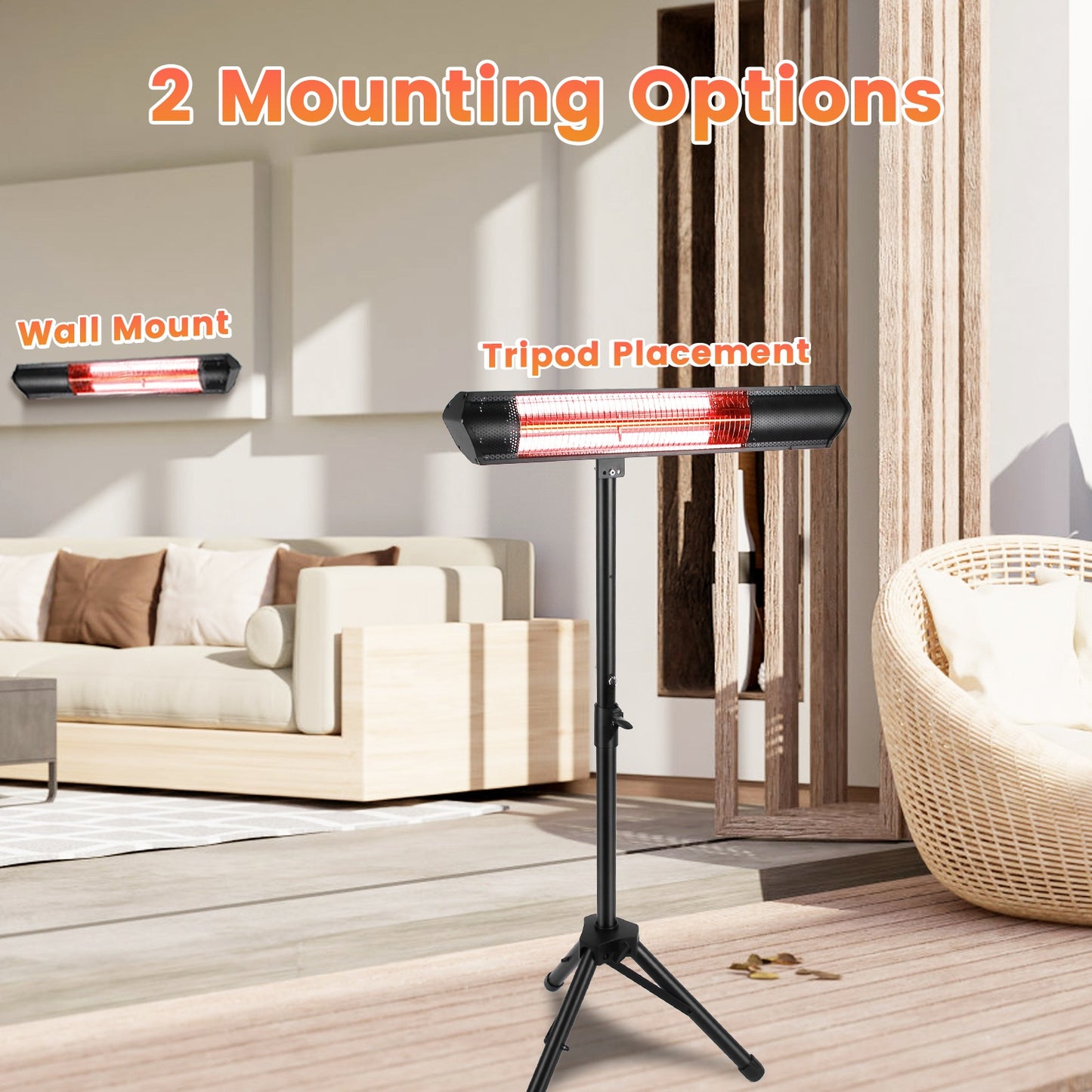 1500W Infrared Patio Heater with Stand and Wall Mount - Waterproof Outdoor Space Heater with Remote Control