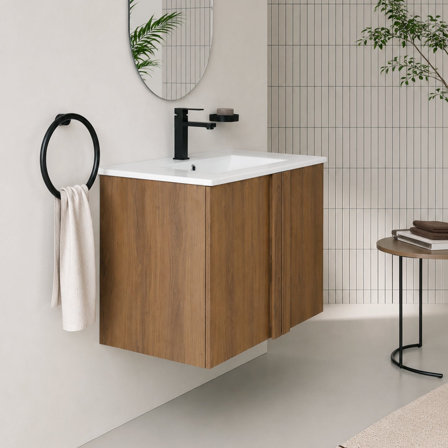 36" Wall-Mounted Bathroom Vanity with Sink - Brown Ebony