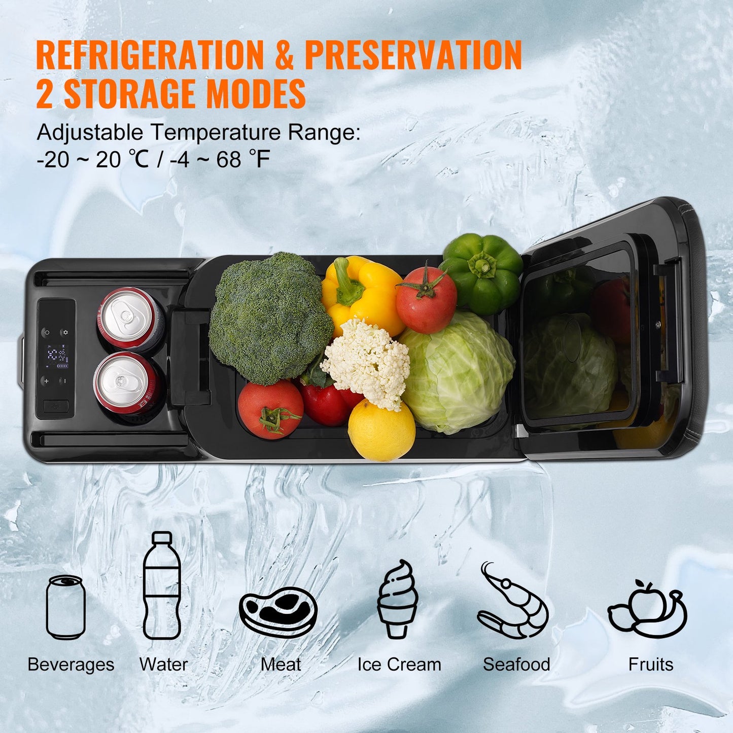 Portable Car Refrigerator Freezer 15L with Bluetooth Control - Grey