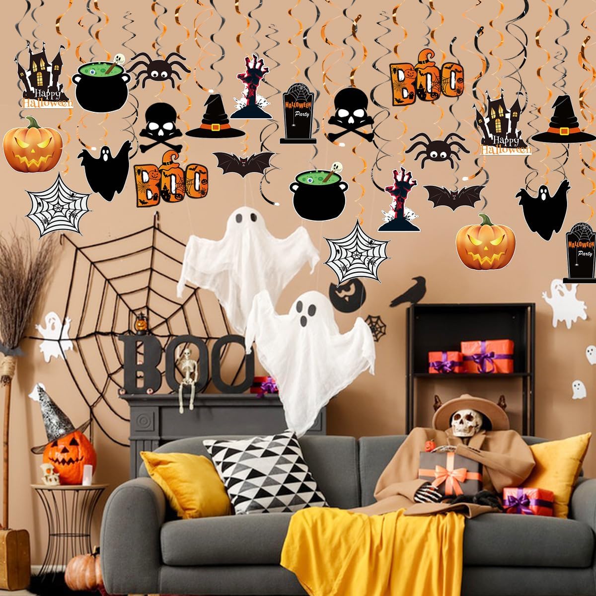 36 Pcs Halloween Hanging Swirl Decorations - Multi-Color