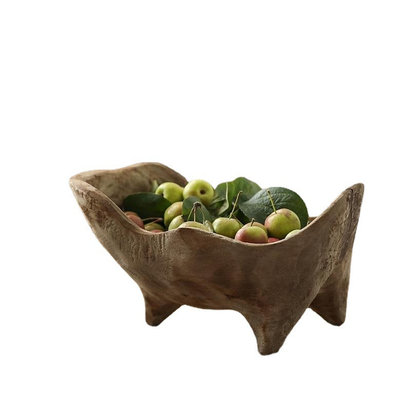Wooden Ingot-Shaped Fruit Tray with Feet - Solid Wood Bread Plate for Kitchen