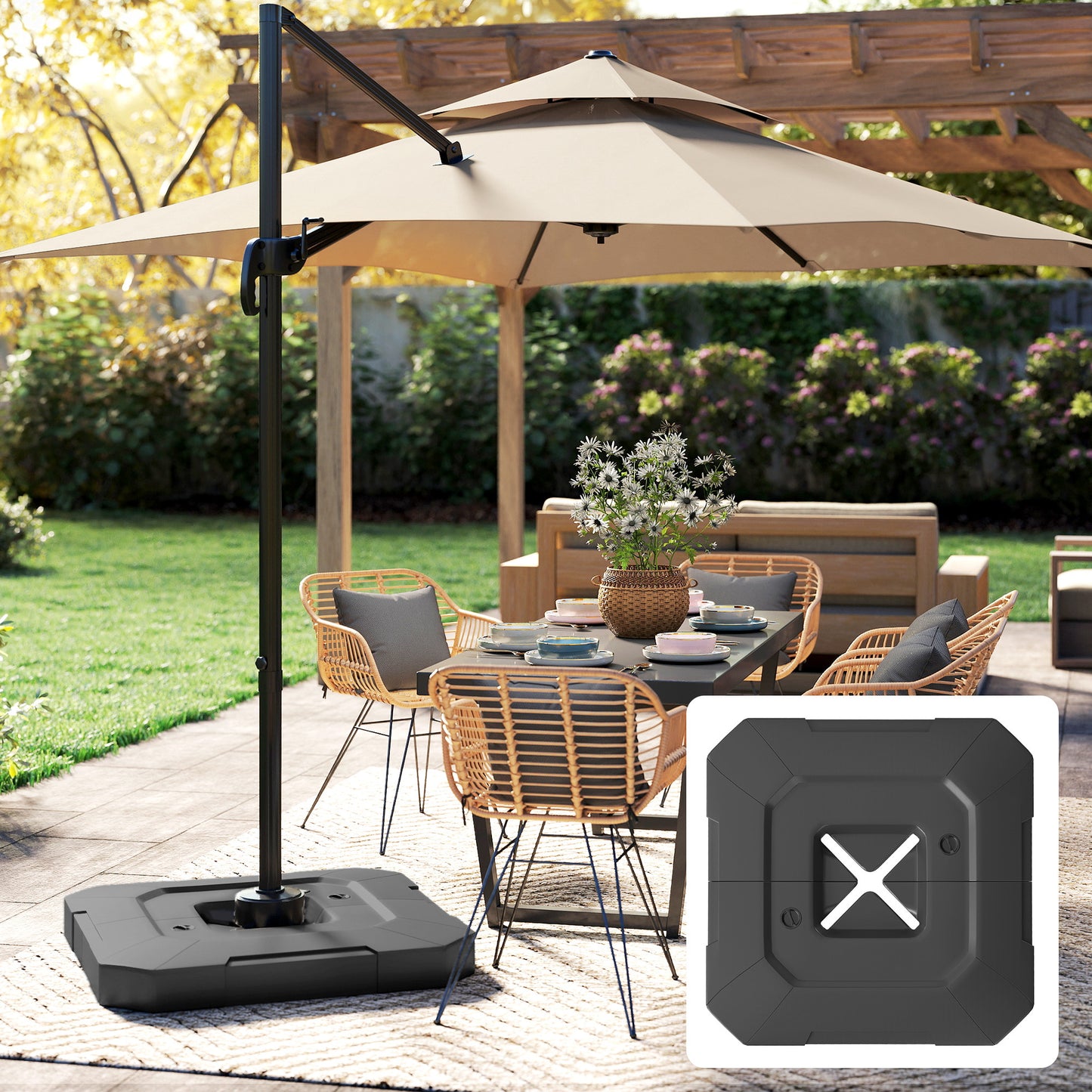 Cantilever Umbrella Base Weights Set - 231 lb Fillable with Sand or Water, Black