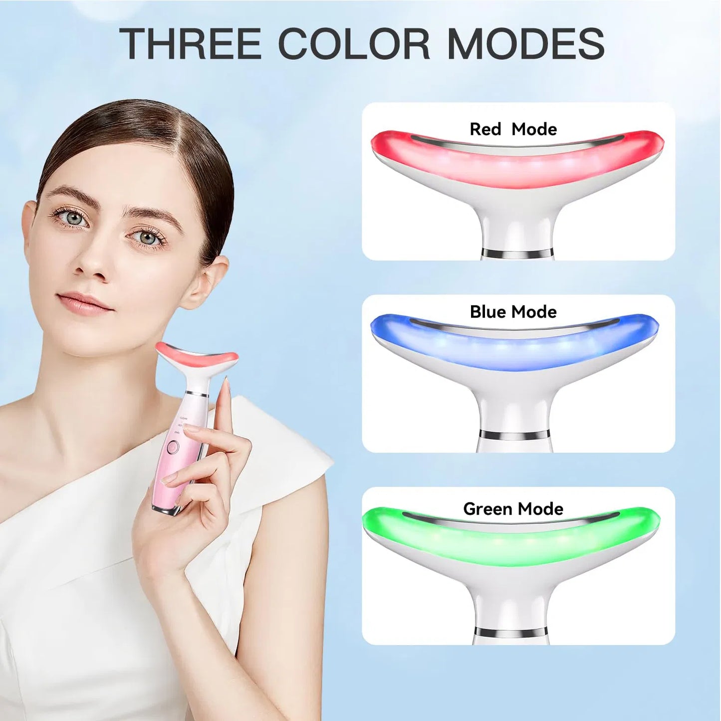 3-in-1 Facial Massager with Thermal Vibration - Pink