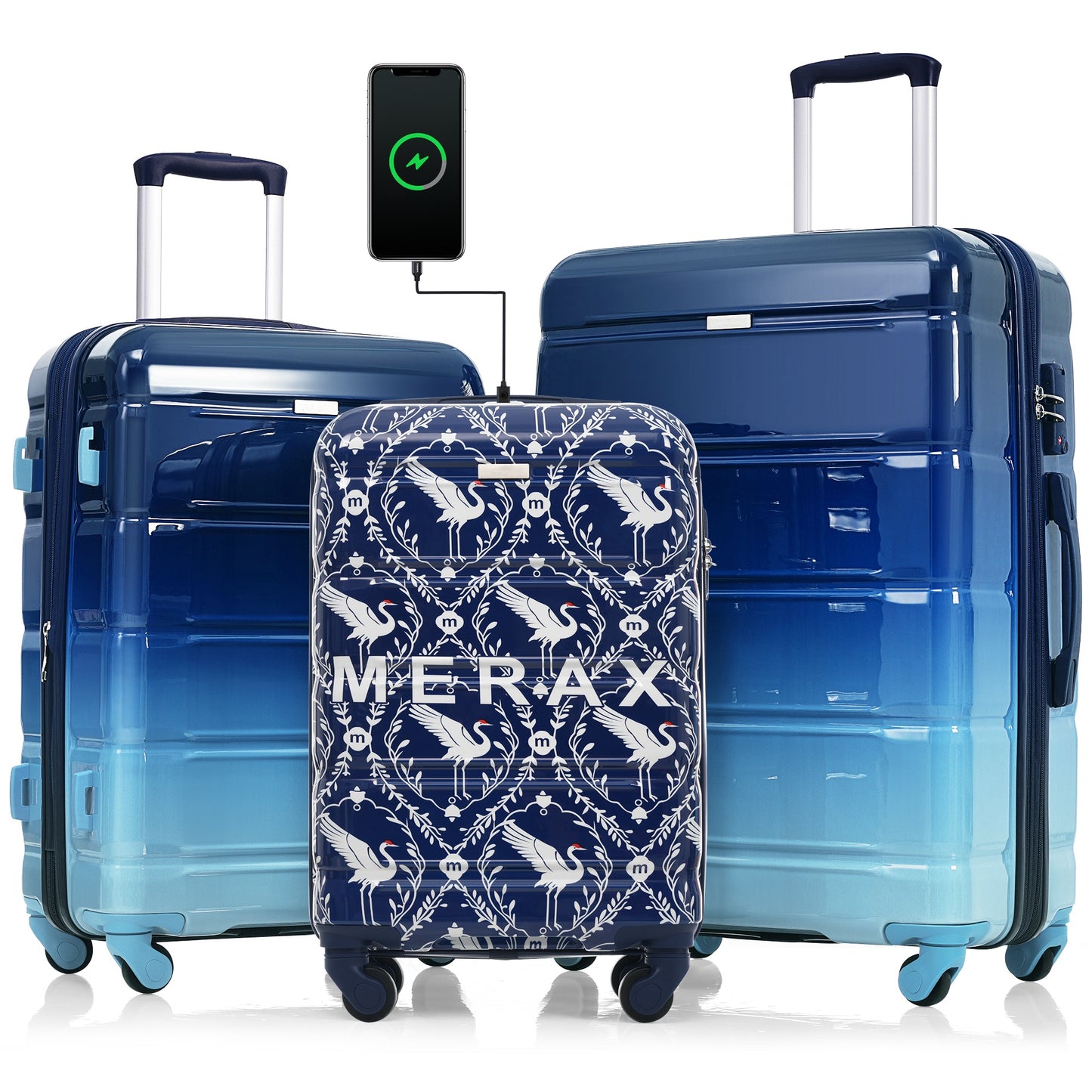 20-Inch Carry-On Luggage Set with USB Port - Indigo