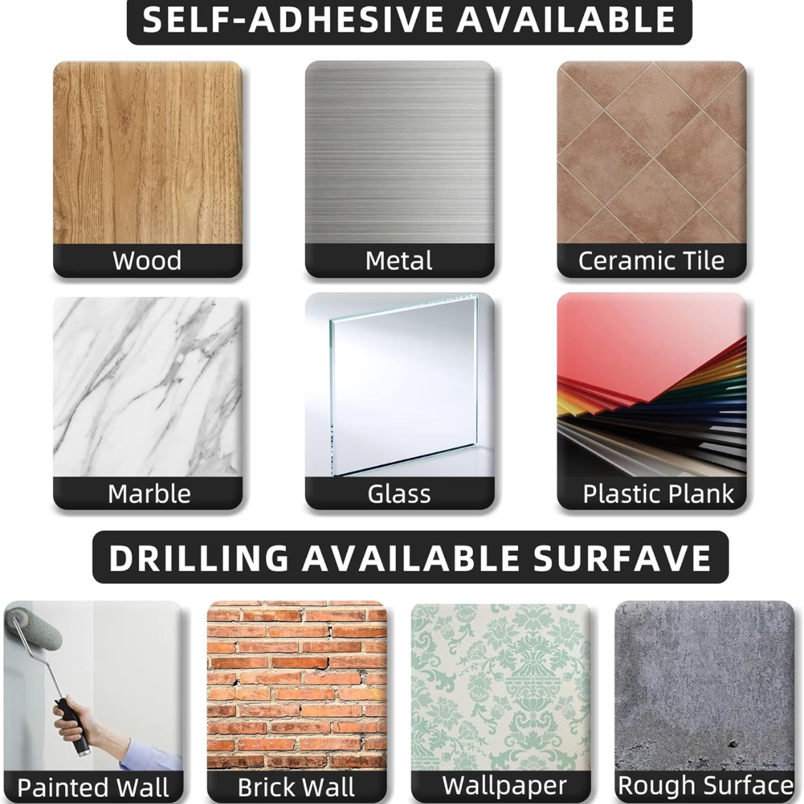 Paper Towel Holder Self Adhesive Or Drilling Matte Black Upgraded