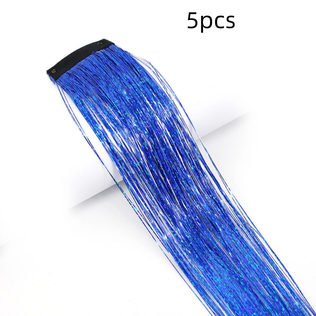Clip-In Rainbow Hair Extensions - Long Synthetic Wig with Gold Thread