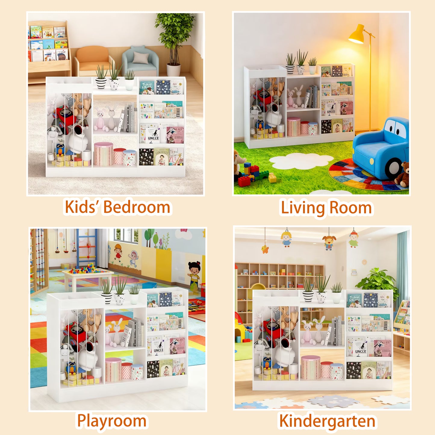 3-in-1 Kids Bookshelf and Toy Storage - White