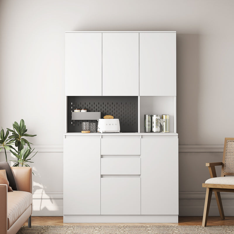 74-Inch White Kitchen Pantry Cabinet with Power Outlet & LED Light