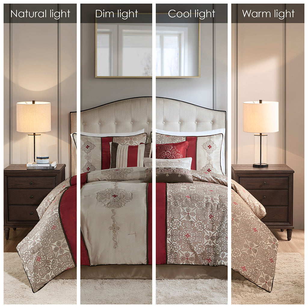 Queen 7 Piece Jacquard Comforter Set With Throw Pillows
