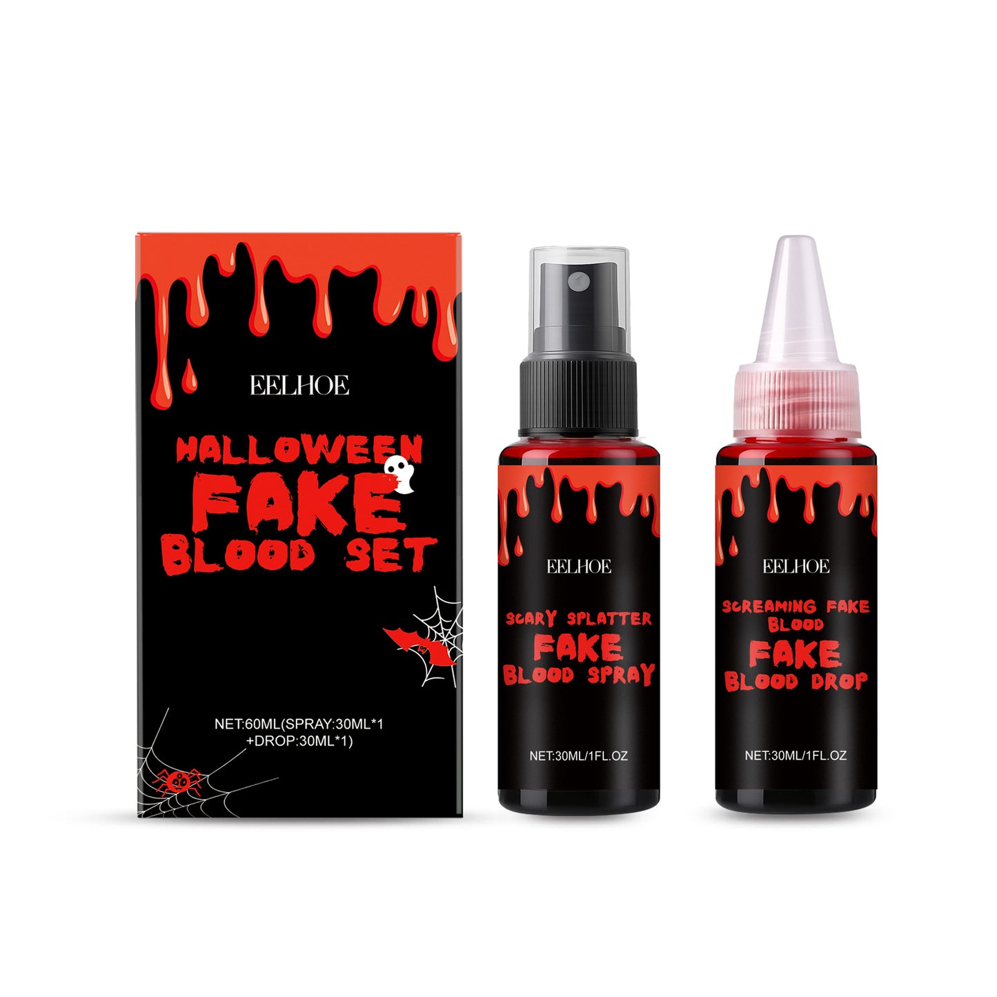 Halloween Fake Blood Makeup Set - Realistic Spray & Drop Effects