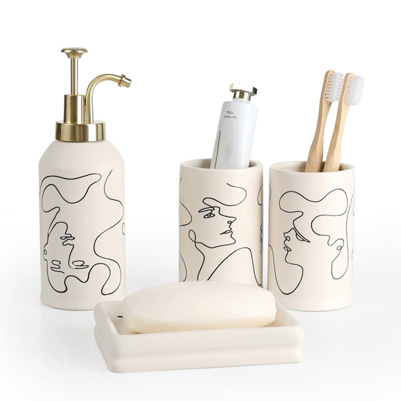 Ceramic Mouthwash Cup and Toothbrush Holder Set - White Bathroom Accessory