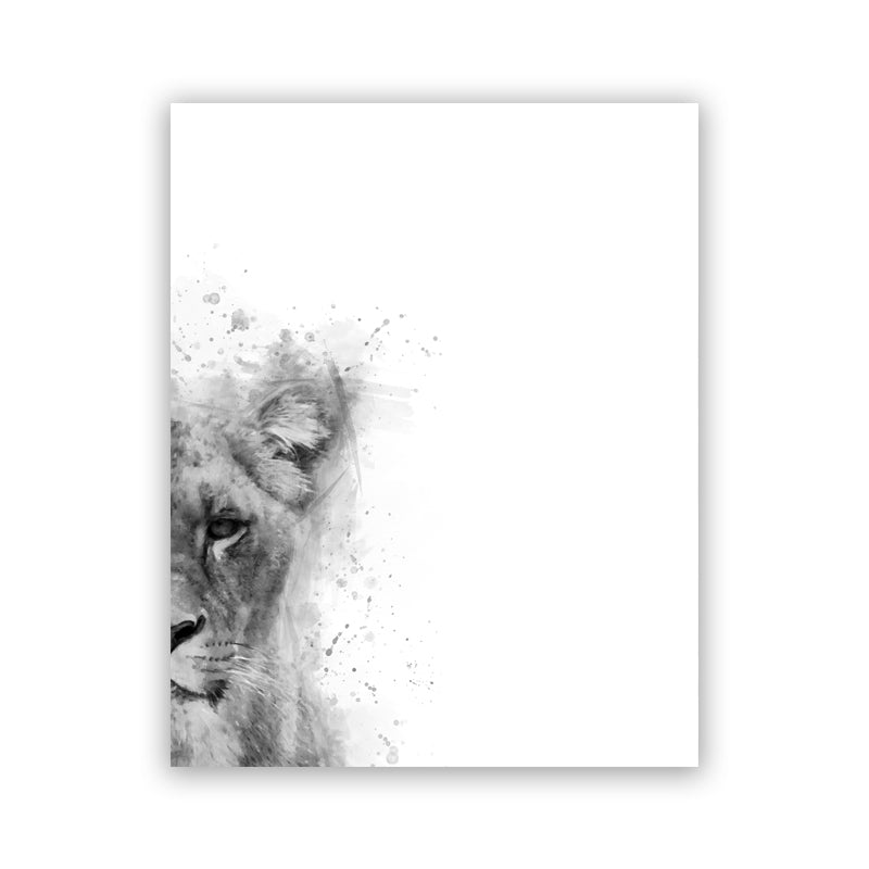 Black and White Animal Watercolor Wall Art Poster - Abstract Canvas Decor