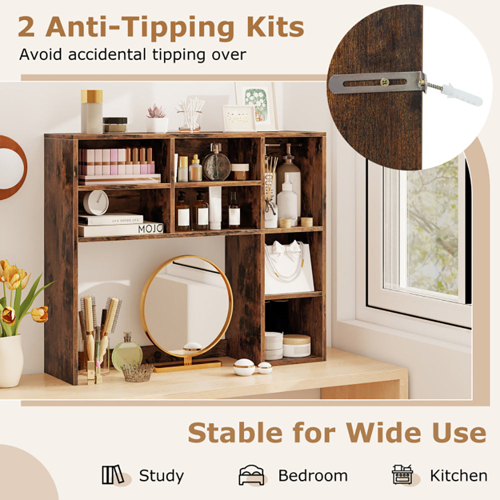 Desktop Bookshelf With 7 Open Cubbies And 3 Adjustable Shelves 2