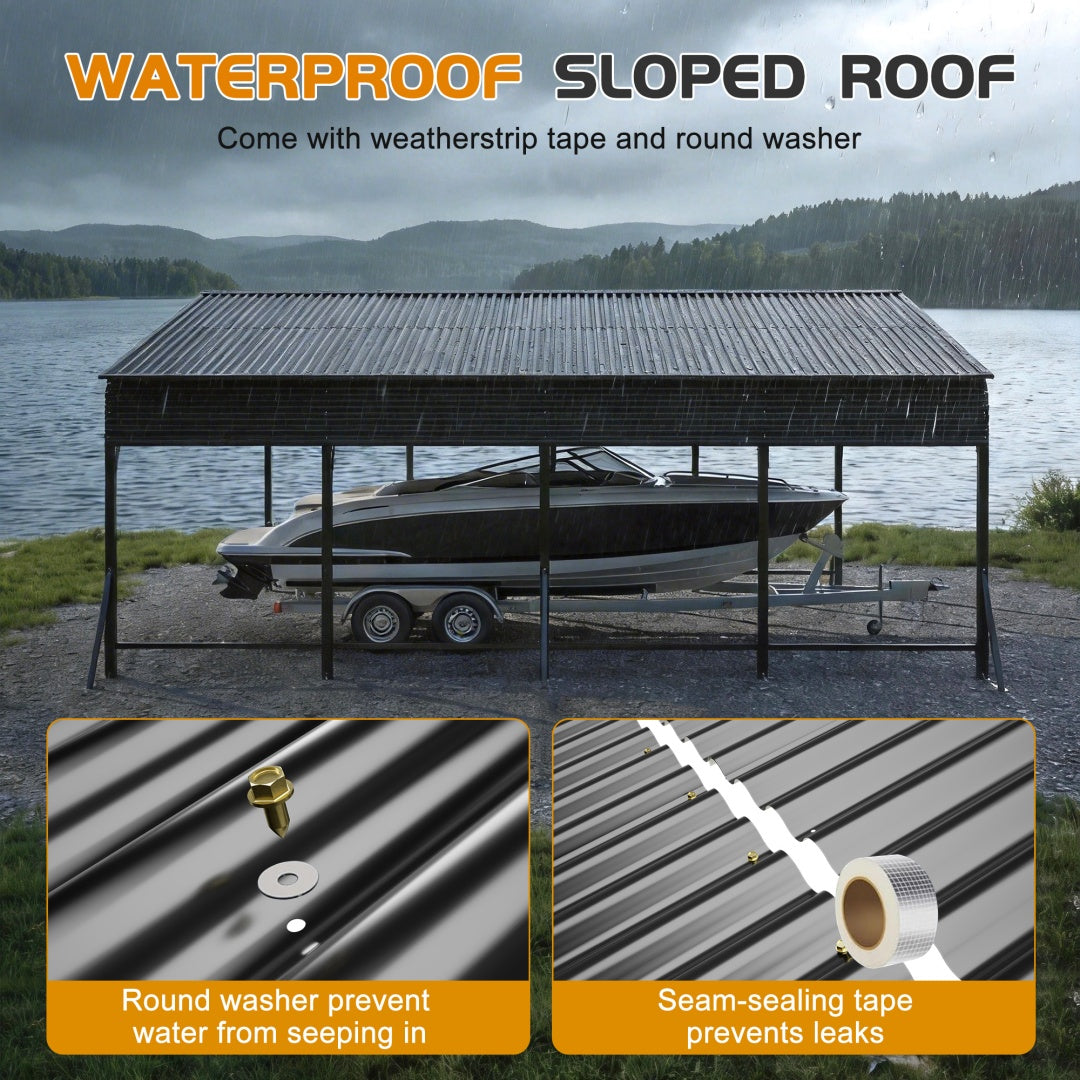Heavy Duty Galvanized Steel Carport Canopy with Waterproof Roof - Large Capacity Shelter