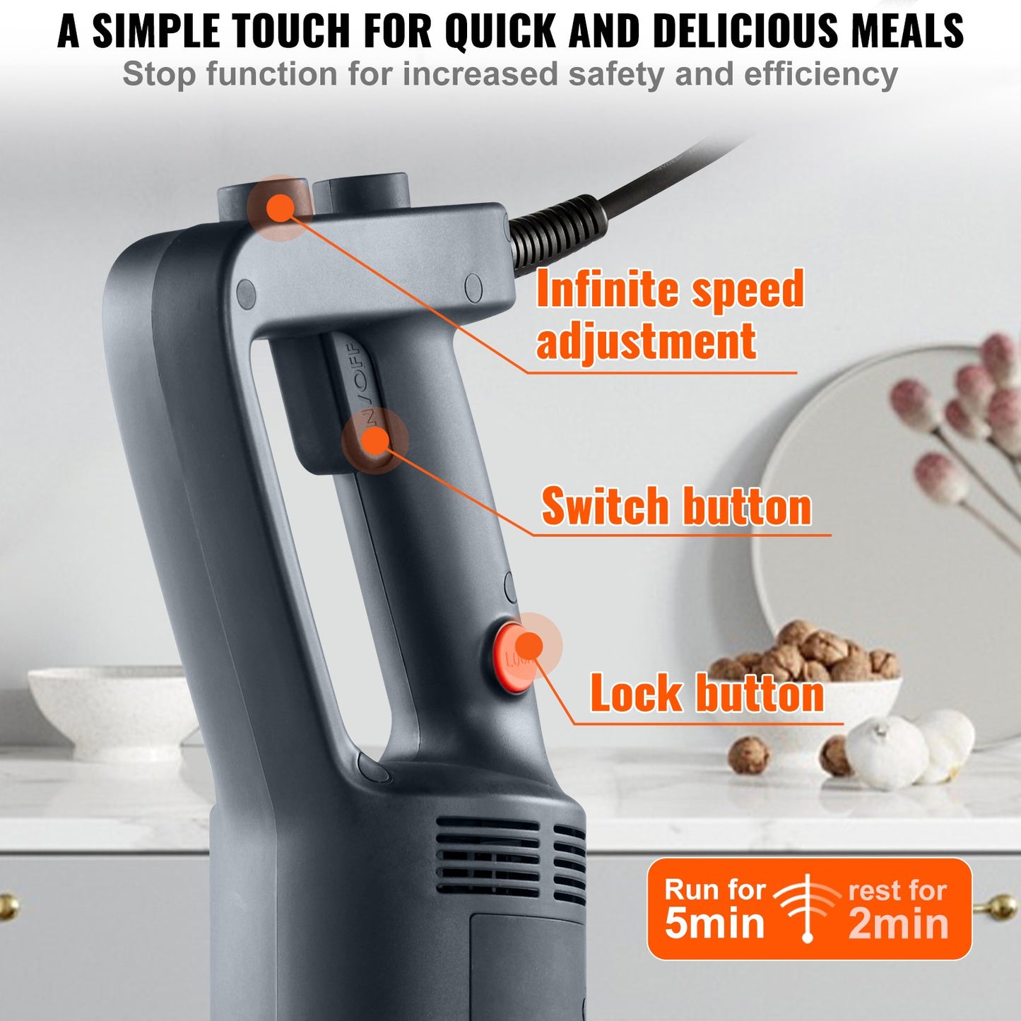 750W Heavy Duty Immersion Blender with Variable Speed Control - Black