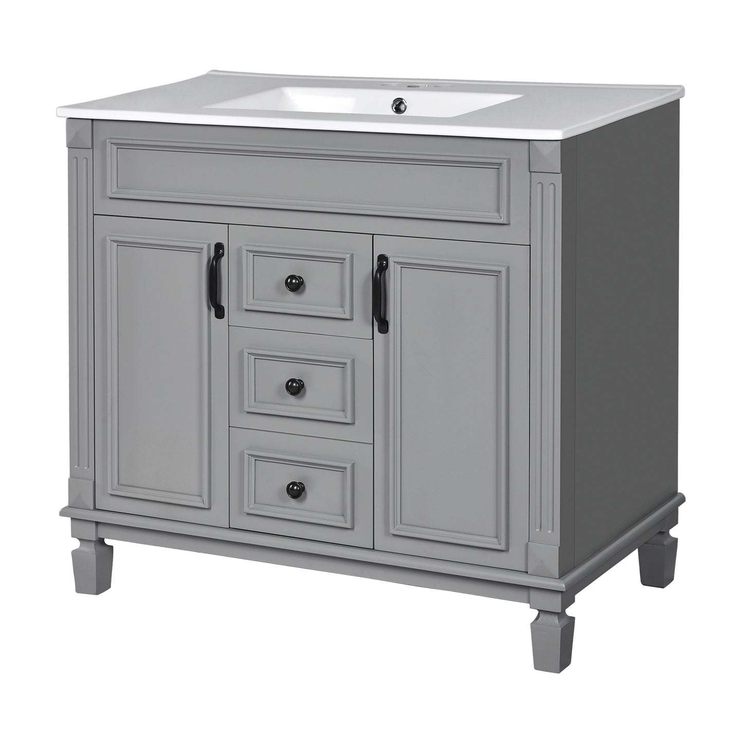 36-Inch Modern Bathroom Vanity with Top Sink - Grey