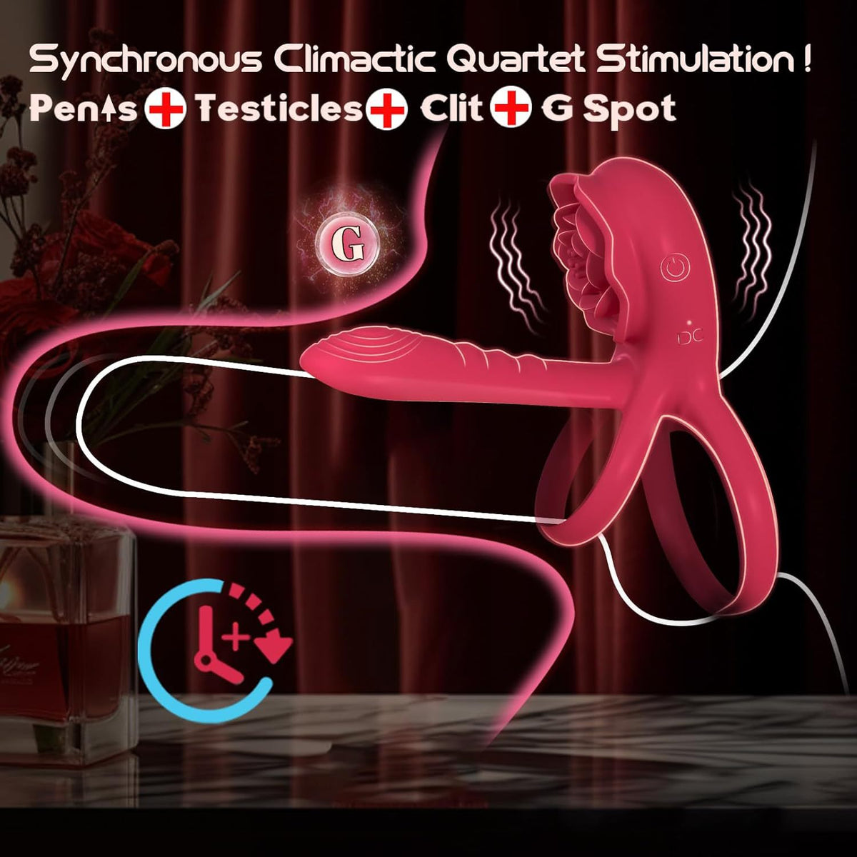 Double Motor Vibration Ring with Remote Control for Couples - Red Silicone