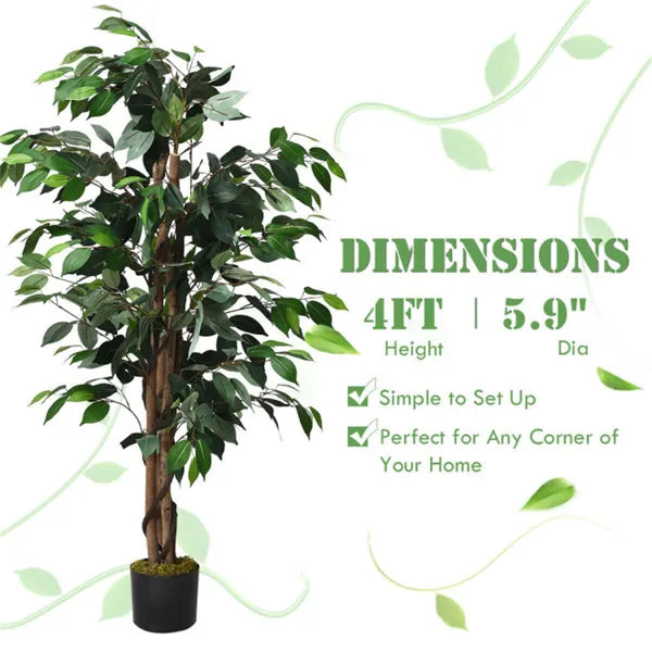 4FT Artificial Ficus Tree with 504 Leaves - Green