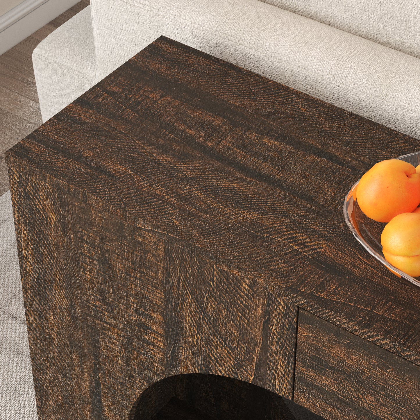 Narrow Walnut Wood Grain Console Table with Drawer - 63"