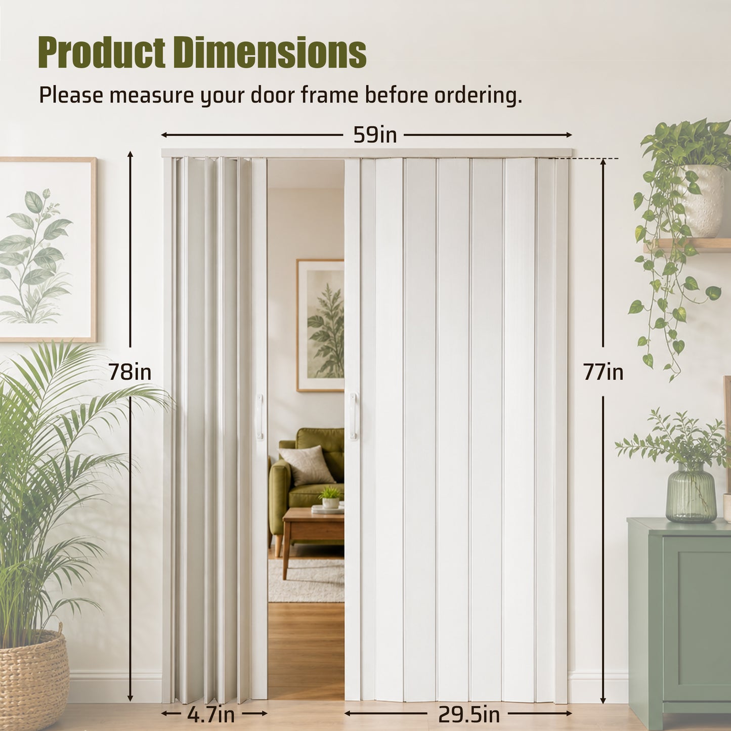 PVC Accordion Folding Door - Heavy Duty Room Divider, White