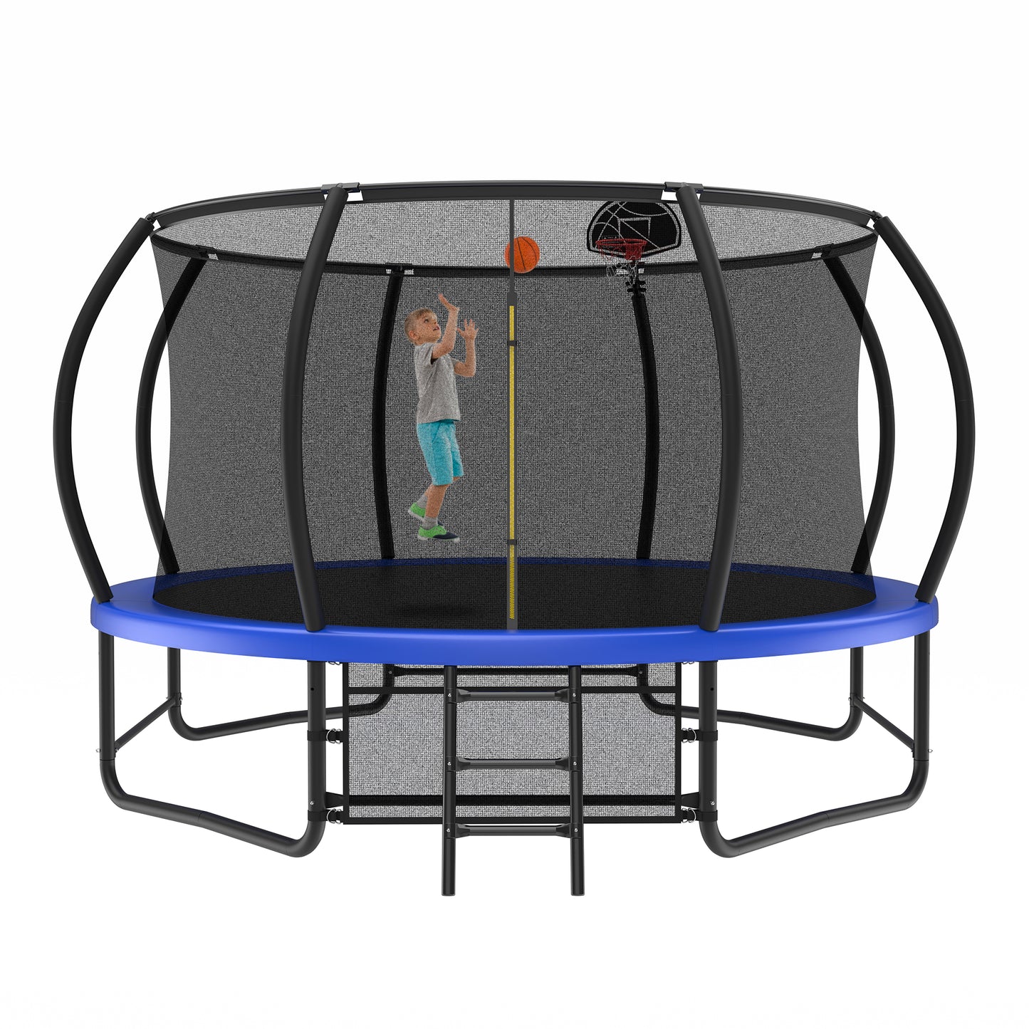 14FT Outdoor Trampoline with Enclosure, Ladder & Anti-Rust Coating - Blue