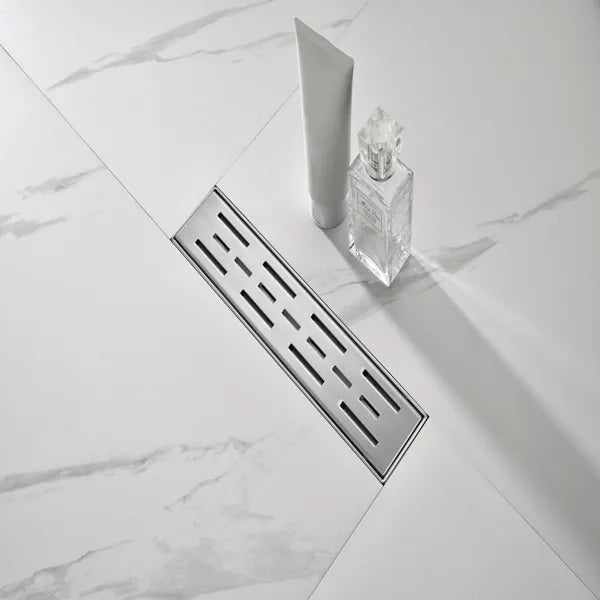 12 Inch Stainless Steel Shower Drain with Removable Brick Pattern Grate and Hair Strainer