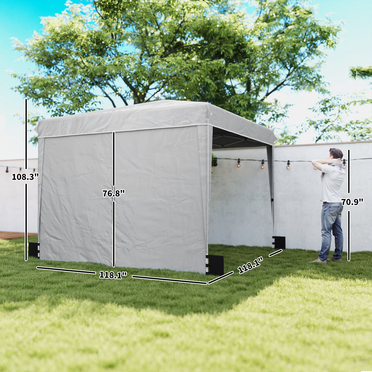 10x10 Pop Up Canopy Tent with Sidewalls - Light Gray