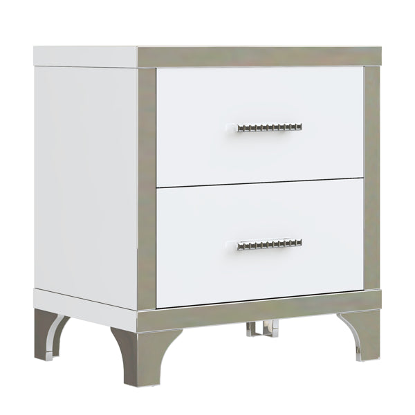 Elegant Mirrored Nightstand with 2 Drawers - White