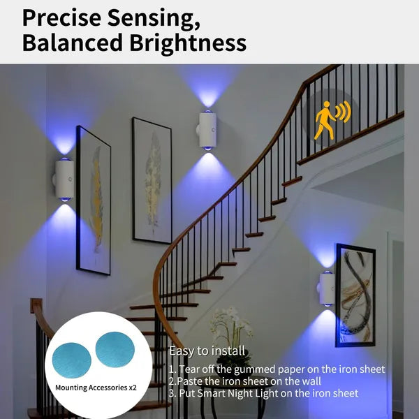 Motion Sensor Night Light Wall Lamp with USB-C Charging, Magnetic Mount, Color Changing for Bedroom & Bathroom - 2PCS