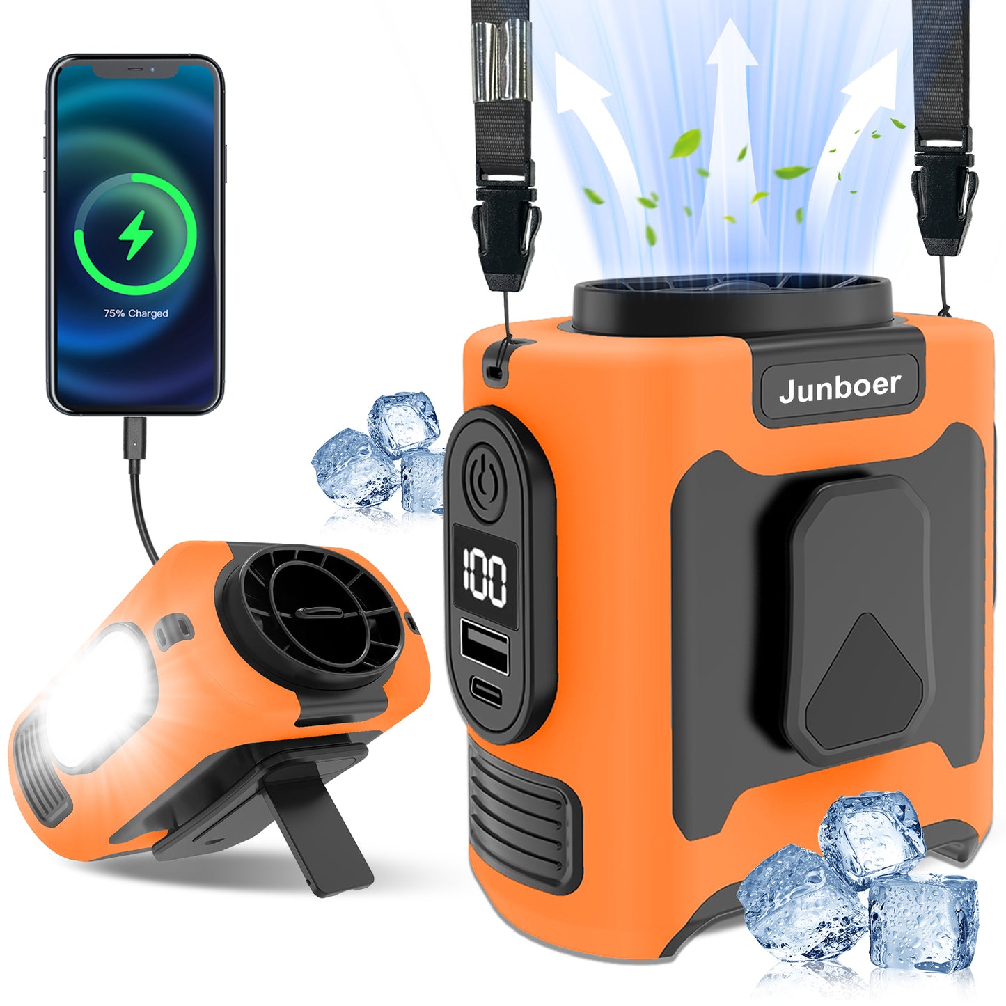 Portable Waist Fan with 16,000 RPM, 10000mAh Rechargeable Personal Fan with 5 Speeds & LED Light