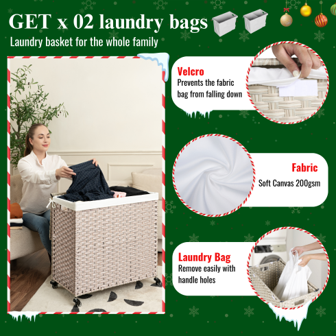 Laundry Hamper with Lid and Wheels - 160L Gray Rattan
