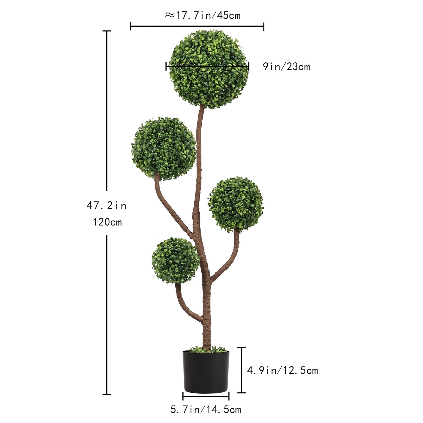 4FT Tall Artificial Boxwood Topiary Tree - Faux Green Plant