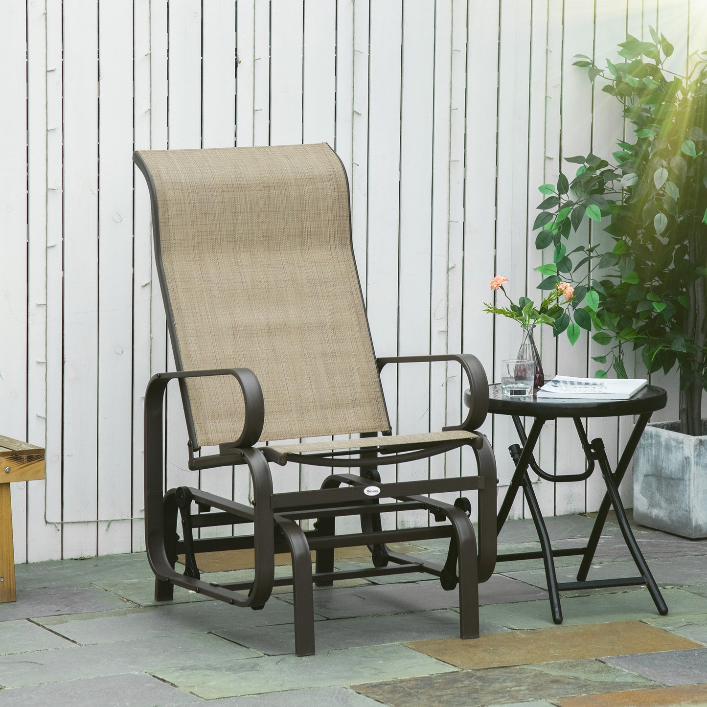 Gliding Lounger Chair - Lightweight Metal & Tan Mesh Rocker