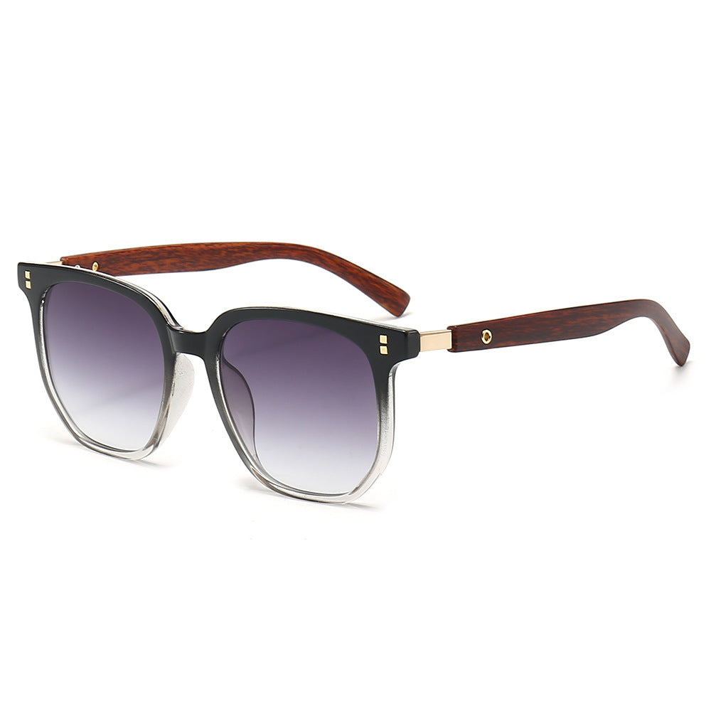 Vintage Wooden Grain Leg Nail Square Round Face Glasses - Minimalist Fashion Eyewear
