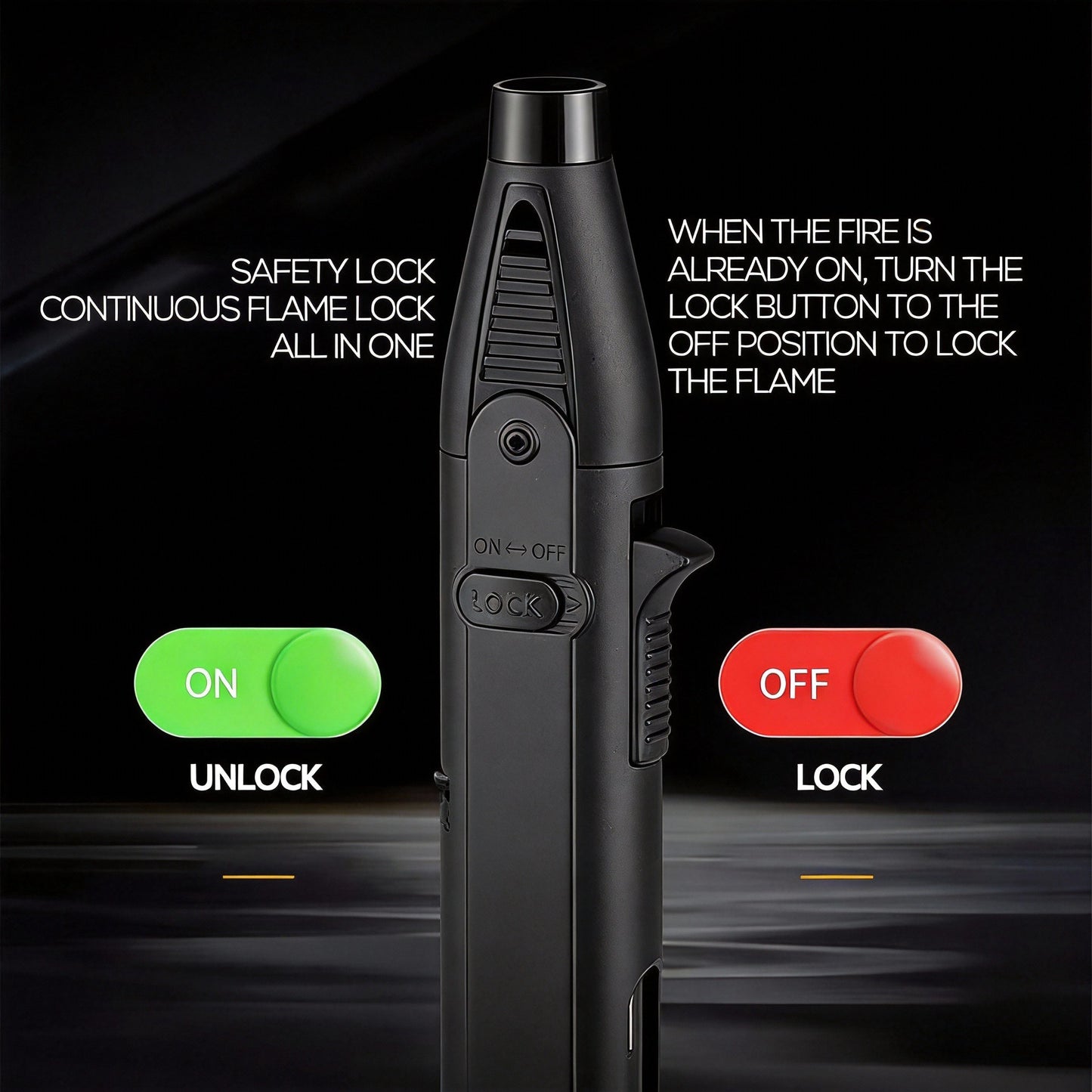 Windproof Torch Lighter with Safety Lock for Camping & BBQ